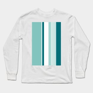 Color Block Stripes Teal Long Sleeve T-Shirt